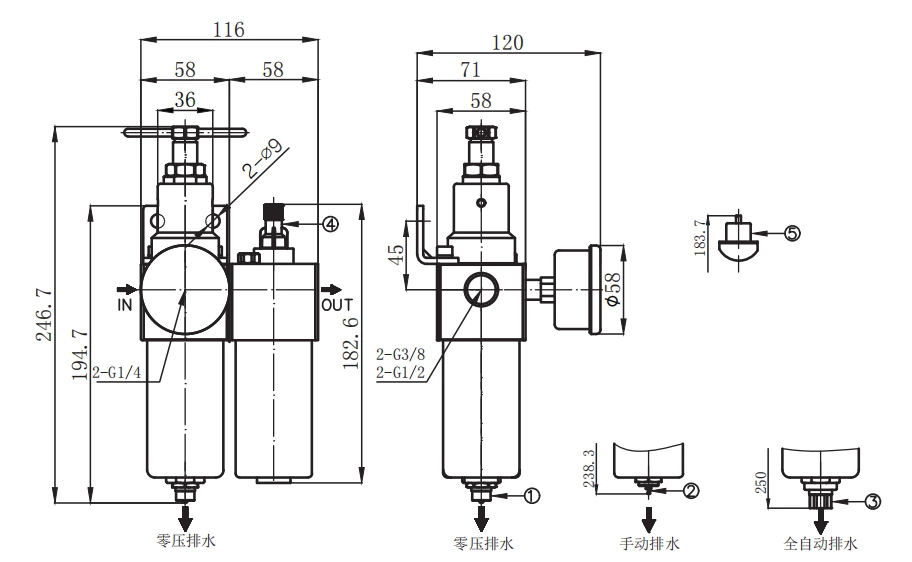 Stainless Steel Mini F.R.L Combination