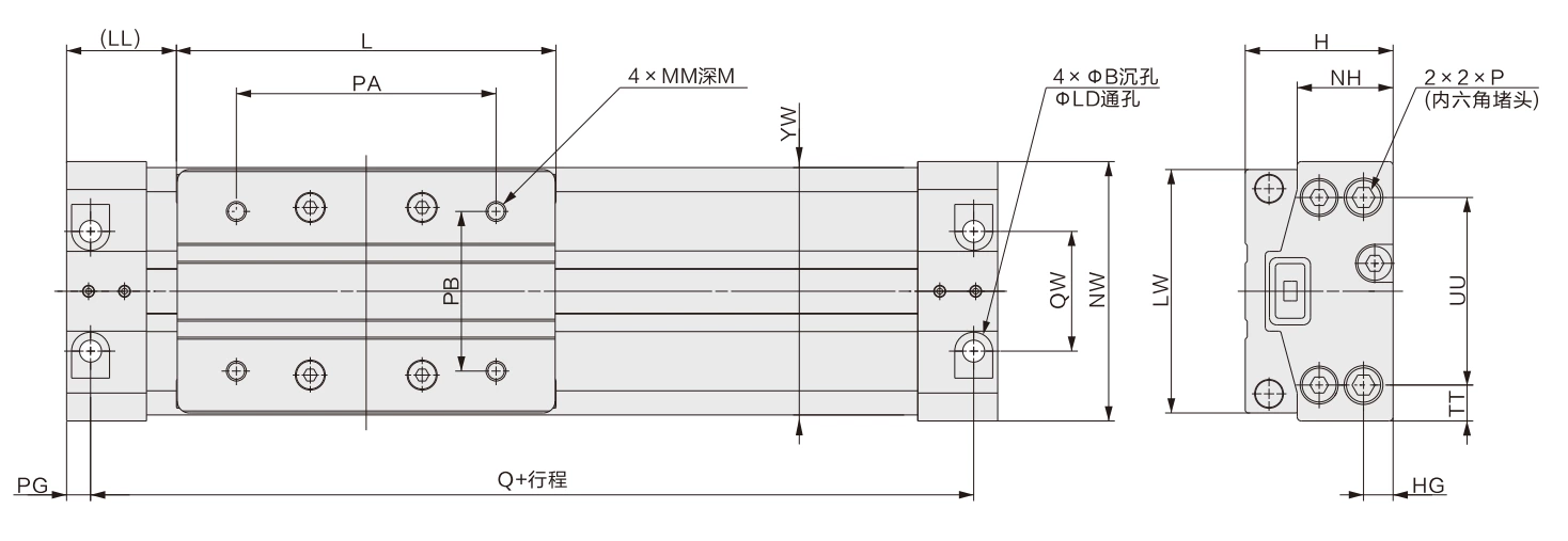 MY3A/3B Series Mechanical Joint Rodless Cylinder/Basic Type