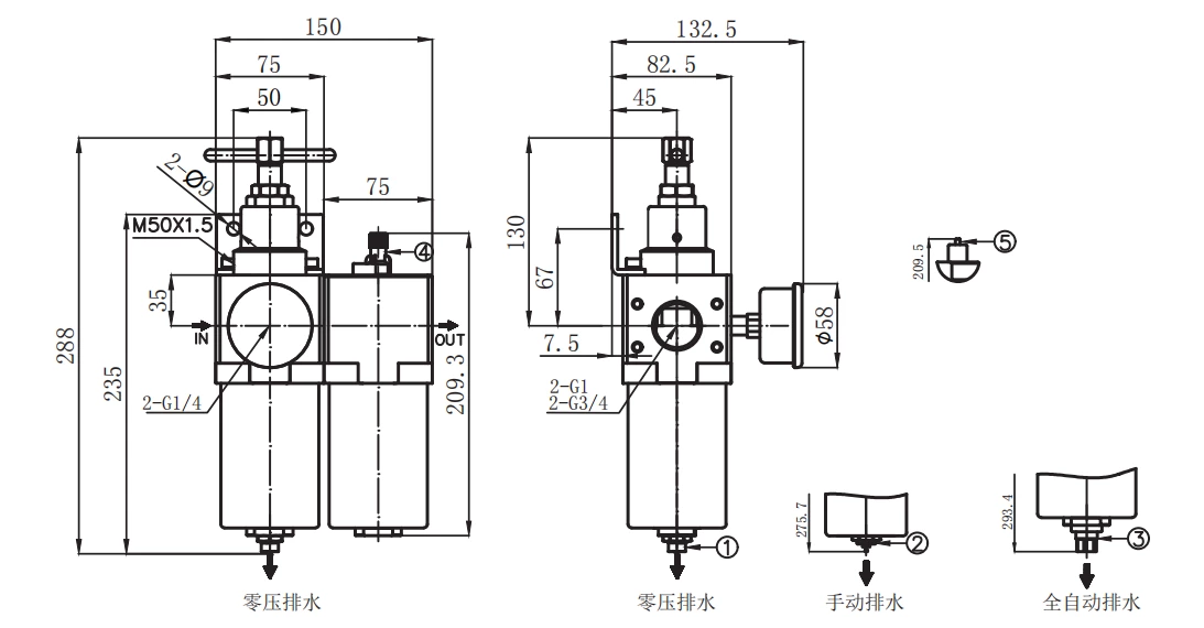 Stainless Steel Mini F.R.L Combination