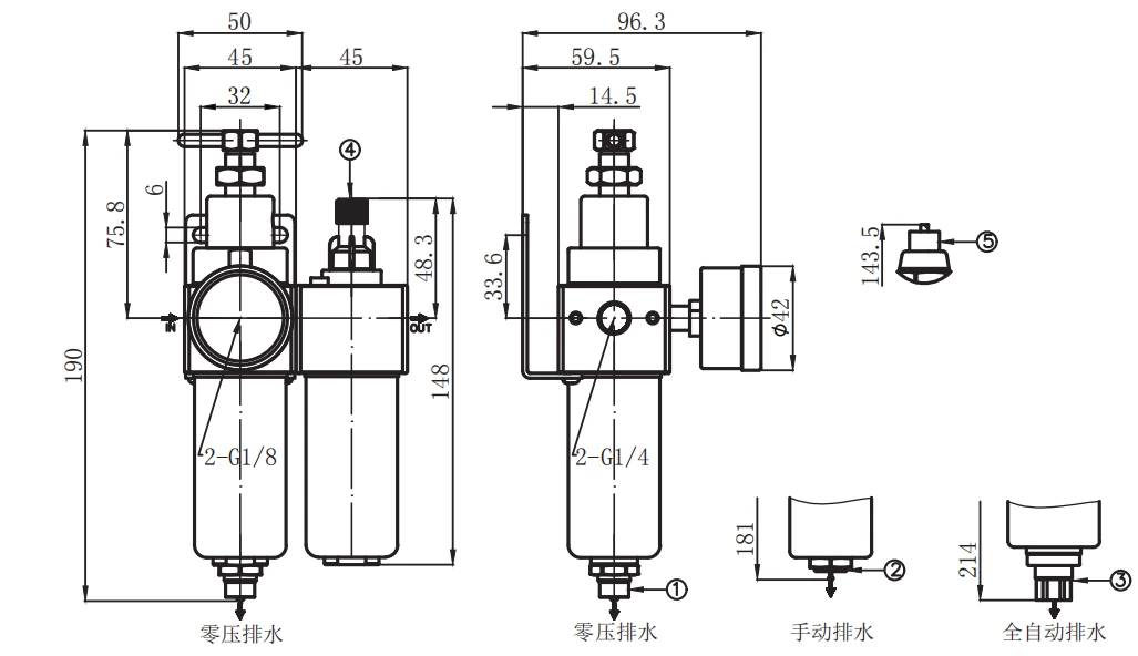 Stainless Steel Mini F.R.L Combination