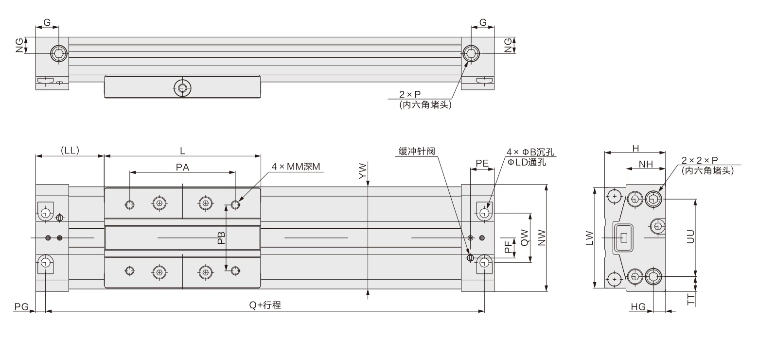 MY3A/3B Series Mechanical Joint Rodless Cylinder/Basic Type