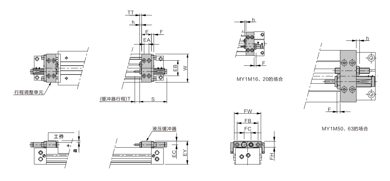 MY1M Series Mechanically Jointed Rodless Cylinder/Sliding Bearing Guide Type