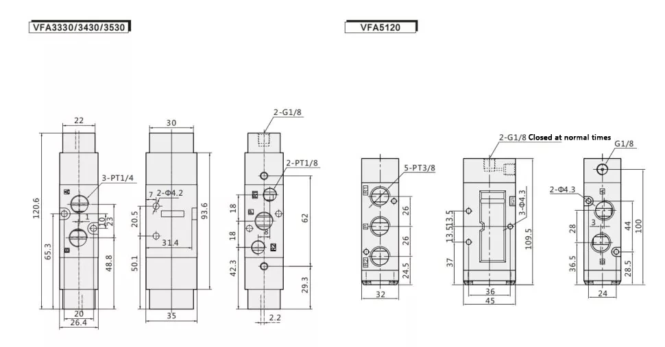 VFA Series Air Control Valve 3 Way 5 Way